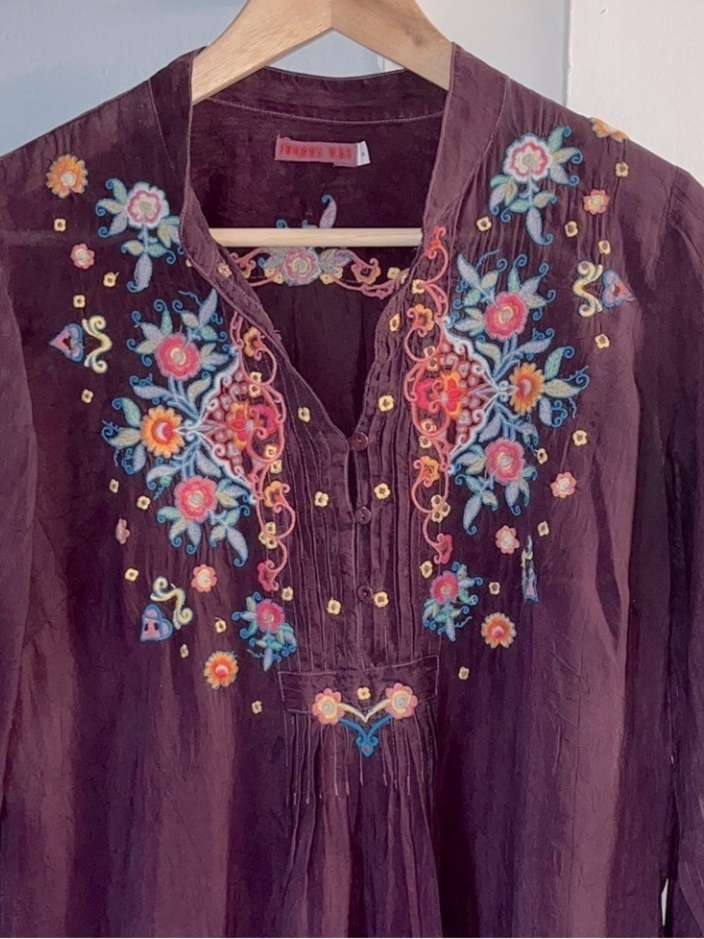 Johnny Was Eggplant Purple Floral Embroidered Tunic Top Oversized Size S - Picture 3 of 5